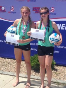 Tyalor Spotten and Tori Schulz after winning the 12's Great Plains Sand Volleyball Tournament in Omaha.